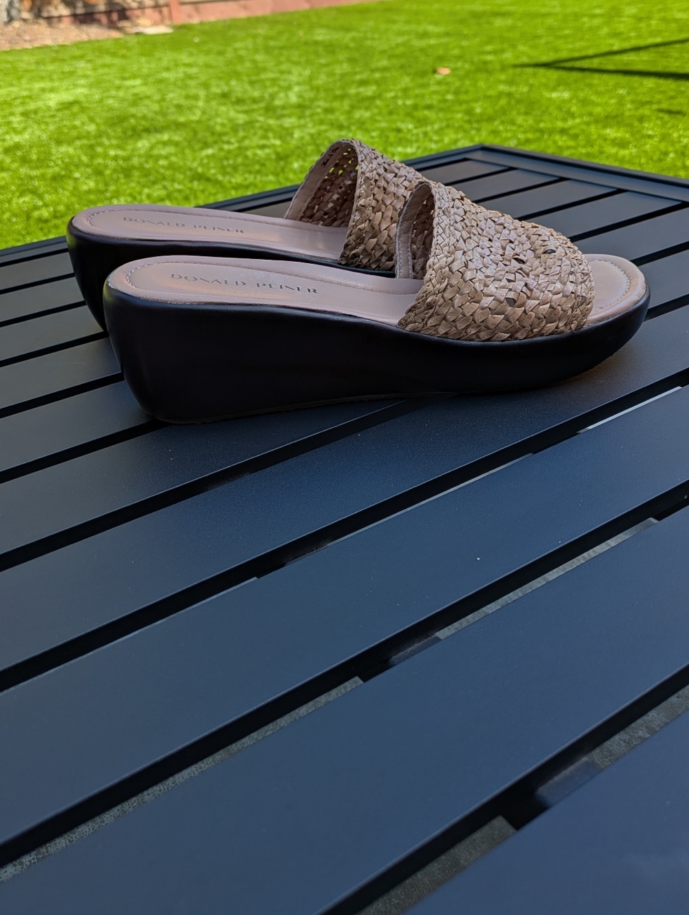 Donald J. Pliner Linzey Wedge Tan Woven Slide Sandal - Picture 5 of 9